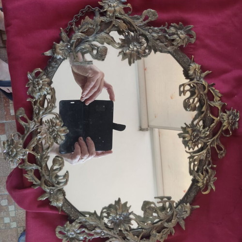 Bronze mirror used, ornate, approx. 49x37 cm