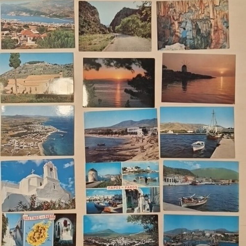 Vintage συλλογή καρτ ποστάλ μεταχειρισμένη, 19 τεμάχια από Πάρο και ελληνικά νησιά
