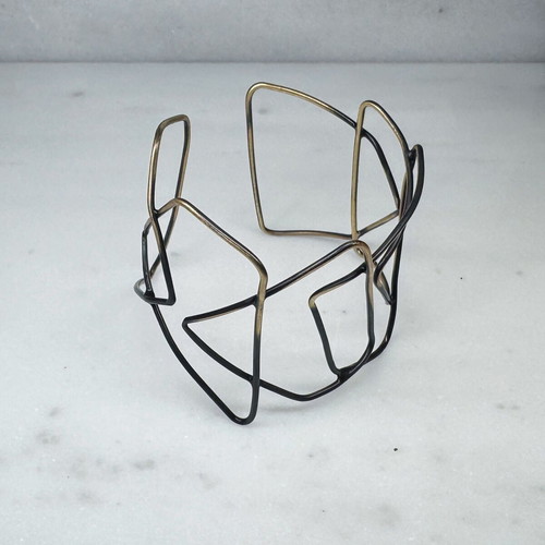 Black/Gold Cuff Bracelet New with Geometric Shapes