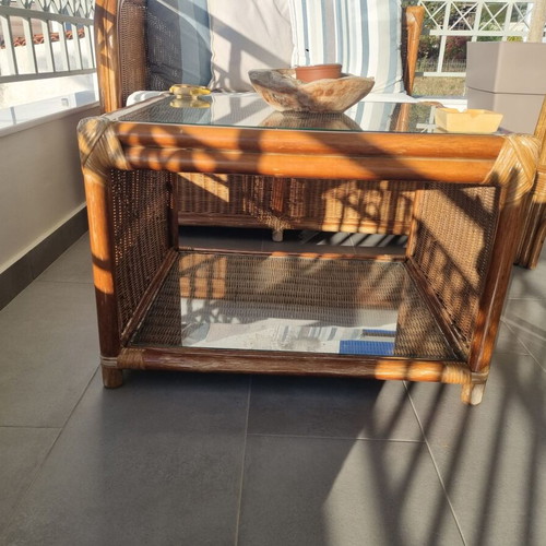 Bamboo veranda furniture set like new with sofa, 2 armchairs and coffee table