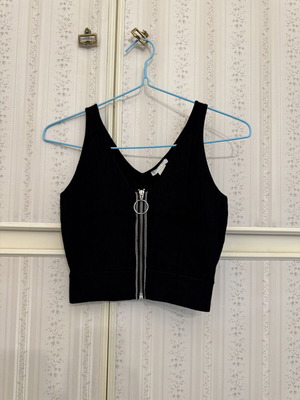 H&M Cropped Top with Zipper Like New, Black, Size S