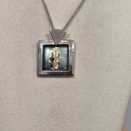 Silver gold pendant with chain like new, 950 silver, 24K gold