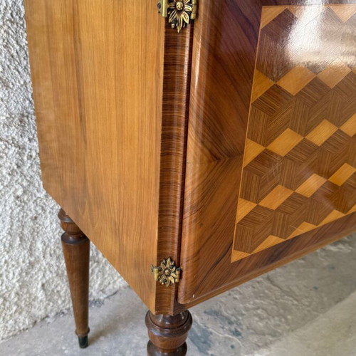 Vintage wooden buffet with marquetry used, 252 cm