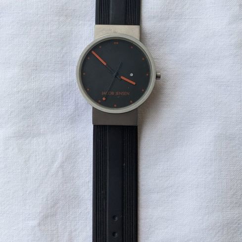 Jacob Jensen men's watch used, model 410, titanium case, rubber strap