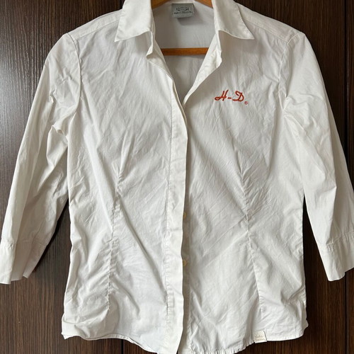 HARLEY-DAVIDSON, No, L, women's shirt, white elastic fabric, three-quarter sleeve.
