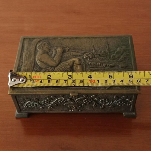 Antique bronze handmade box used, numbered artwork