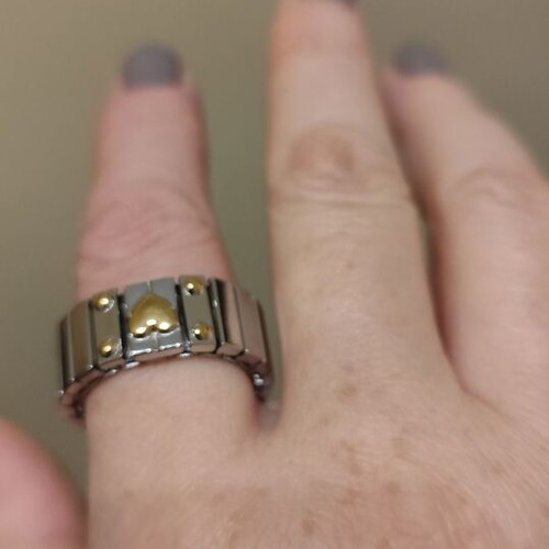 Silver ring with gold heart stainless steel new, size 8