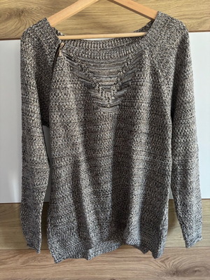 Grey and white knit sweater like new with shoulder zipper detail
