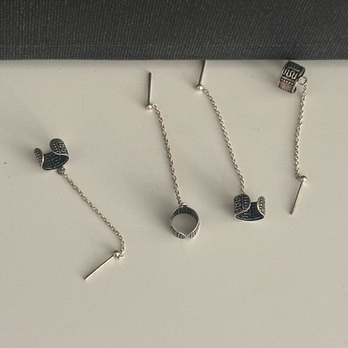 Threader earrings set of 4 silver tone ear cuff style Y2K boho