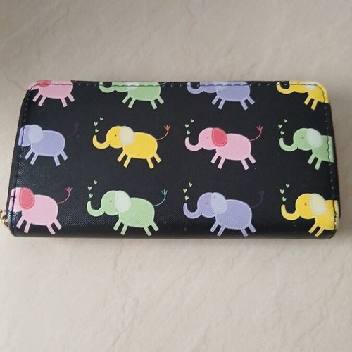 Wallet like new, black with colorful elephants