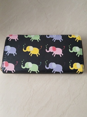 Wallet like new, black with colorful elephants