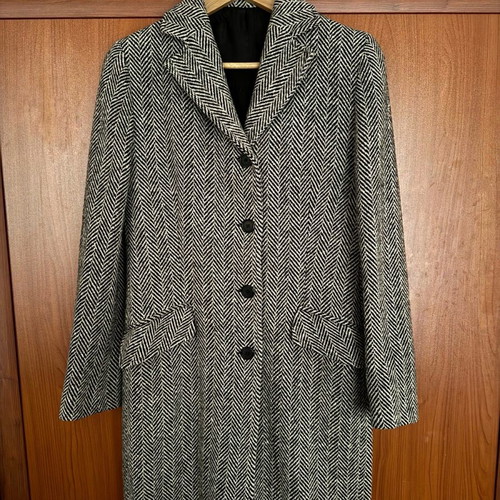 Wool herringbone coat like new, size S, black and gray