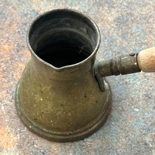 Old Turkish brass cezve with wooden handle like new