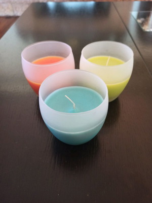 Σετ κεριά σε γυάλινο, τρία χρώματα, καινούργιο