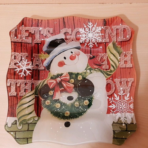 Christmas plate with snowman like new, small glass 19.5 cm
