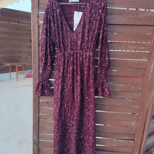 Zara long red dress with sequins like new