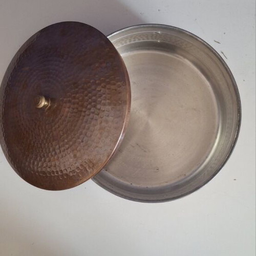 Vintage hammered copper biscuit tin with lid