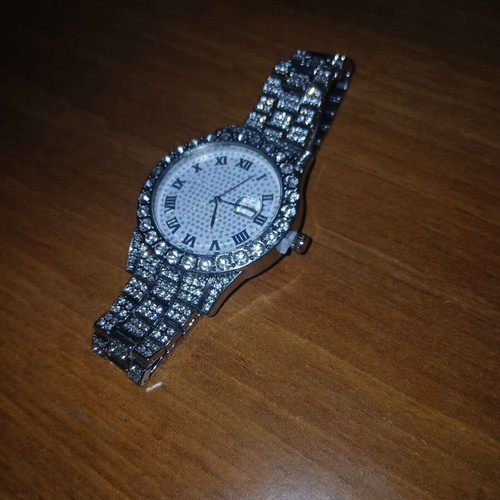 Iced Out men's watch like new, silver, decorated with stones