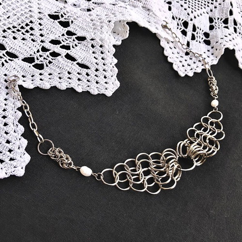 Chainmail necklace punk rock gothic alternative, new, silver and white