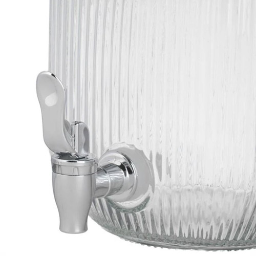 Glass jar with tap 4L, transparent with ribbed design