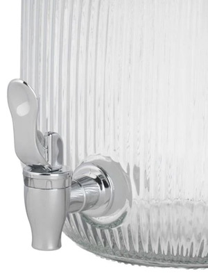 Glass jar with tap 4L, transparent with ribbed design