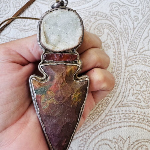 Handmade 925 Silver Arrow Pendant with Precious Stones, Vintage 1960