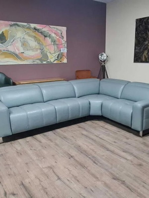 Gray-blue leather corner sofa Marvella new with adjustable backrests