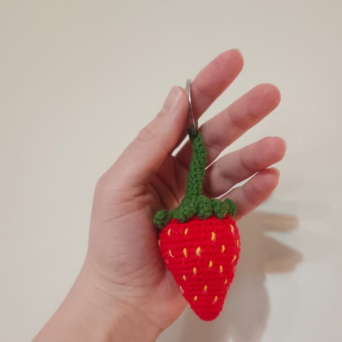 Strawberry keychain large new, handmade red and green