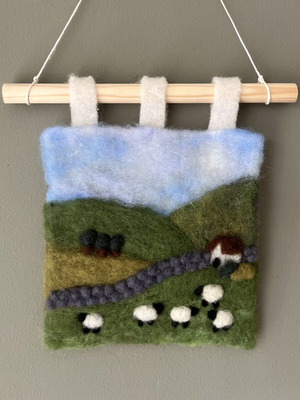Handmade Wool Painting with Sheep