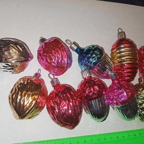 Small glass Christmas ornaments from 1980s Greek company