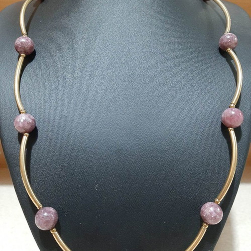 Handmade necklace with semi-precious stones and surgical steel