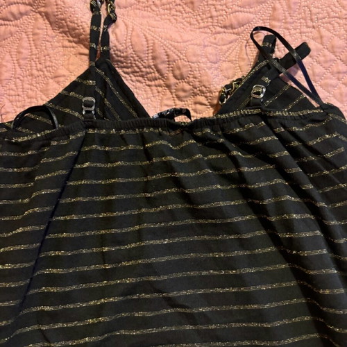 Strap blouse used, black with gold stripes