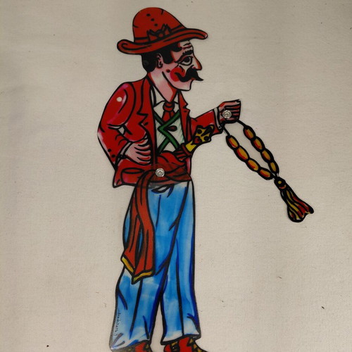 Stavrakas Karagiozis shadow theatre figure used, Dagakou creation