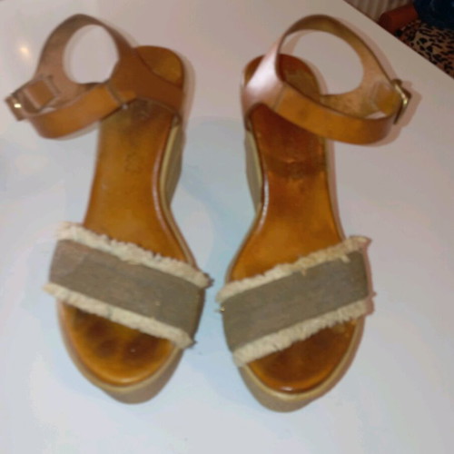 Wedge sandals size 38 used, brown with leather straps