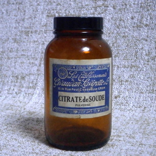 EMPTY PHARMACY BOTTLE VINTAGE FRENCH RARE YELLOW SODIUM