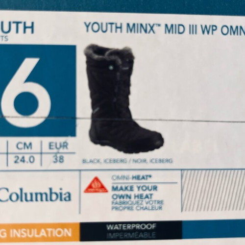 Columbia Waterproof Boots No38 Youth Like New, Black