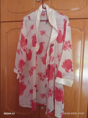 Satin summer shirt used, beige and red, German origin, size M