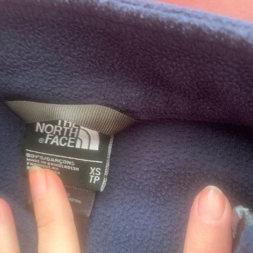 The North Face fleece jacket like new, blue with gray stripes for kids 6-7 years