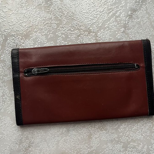 Wallet with button used, women's slim, brown multicolor