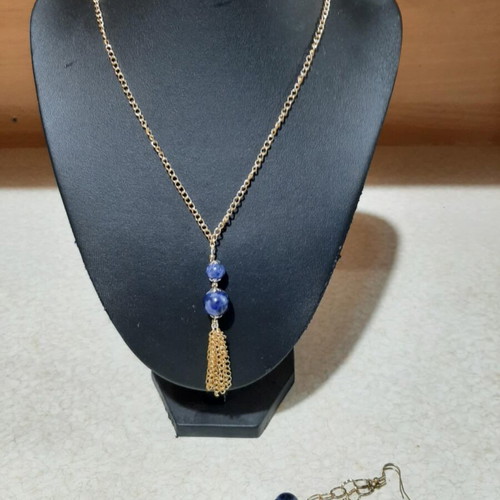 Jewelry set with sodalite in steel, necklace length 80 cm, new