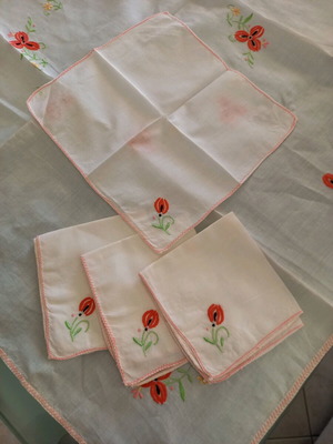 Embroidered tablecloth new 79×85cm with 4 small napkins