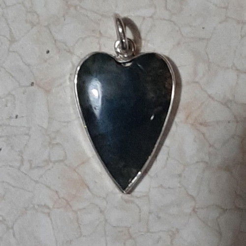 Pendant in 925 silver with moss agate heart, new