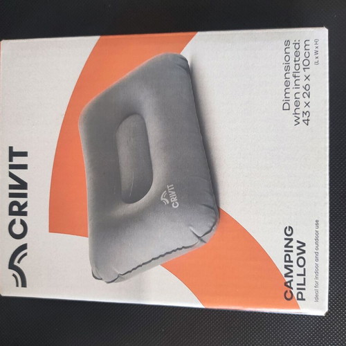 Camping air pillow new, grey, soft velour surface