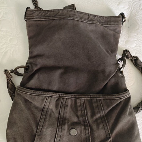 Diesel vintage grey cotton shoulder bag with leather trim like new