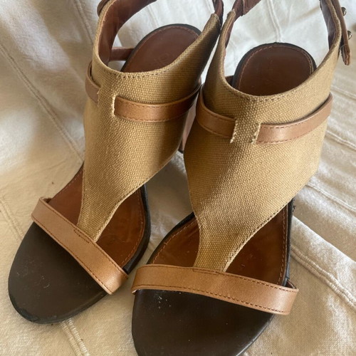 Benetton women's sandals used, size 36, canvas and thick heel