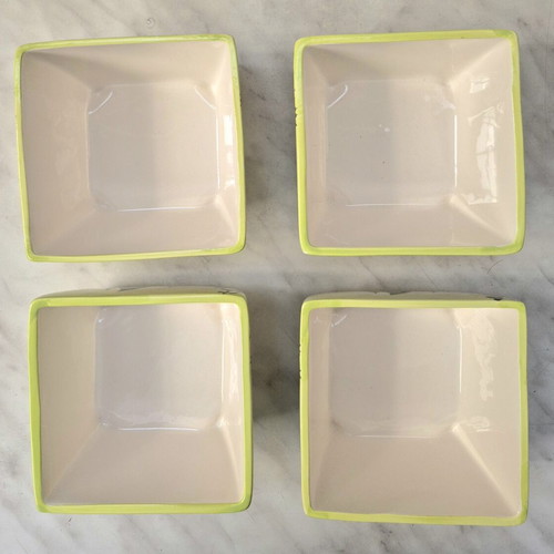 Ceramic bowls set of 4 new, light green with designs