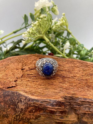 Lapis Lazuli Sterling Silver 925 Cabochon Cut Statement Ring
