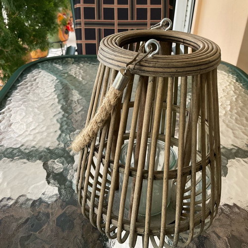 Bamboo rattan decorative lantern with glass holder