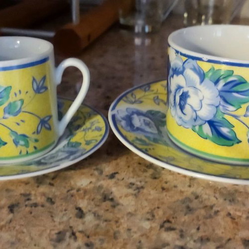 Porcelain tea and espresso coffee cups used, set of 9 pieces