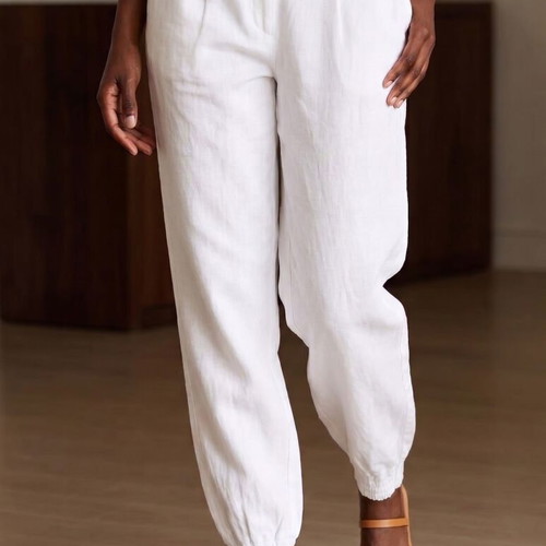 Linen white jogger pants like new with elastic ankles